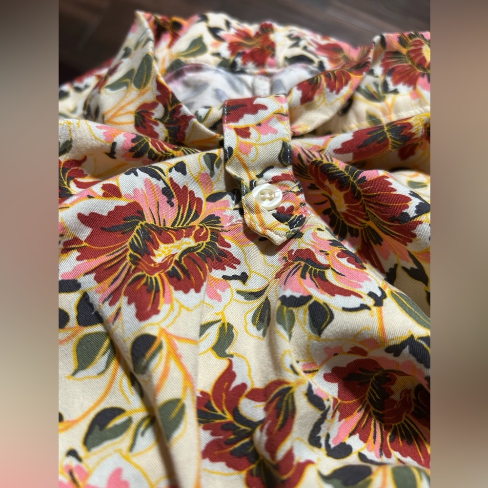 Torrid Harper‎ Floral Blouse 4 4X Yellow Cream Pink 3/4 Sleeve V Neck - Picture 7 of 8